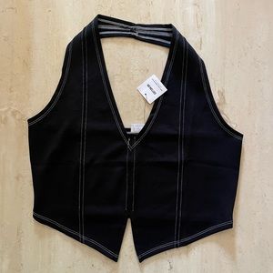 Black cotton on halter top with white stitching